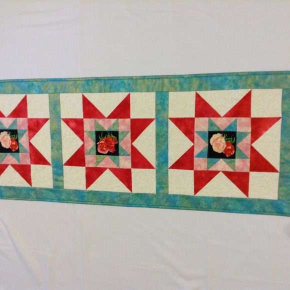 Quilted Star Pattern Handmade Table Runner 42 1/2" x 15 3/4" Rectangle Table Top - Picture 1 of 13